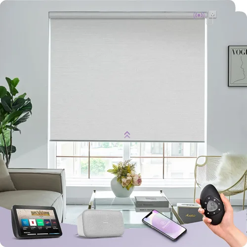 Vista 18 de Graywind Persianas enrollables motorizadas 100% opacas compatibles con Alexa Google, de vinilo, impermeables, inalámbricas, control remoto A-Beige