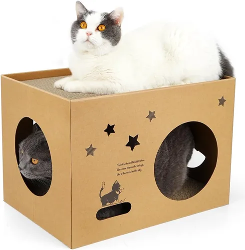 Vista 12 de Paquete de 6 almohadillas para rascar para gatos con cajas anidadas, juego de rascador para gatos que ahorran espacio, almohadillas reversibles