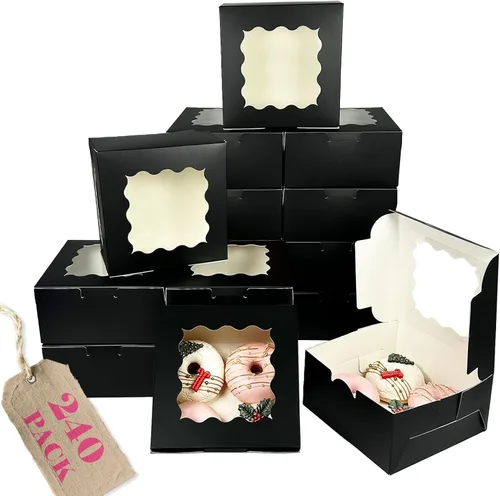 Vista 15 de Bakepacker 100 piezas Cajas Negras para Galletas 6x6x3 pulgadas Fácil Montaje Cajas de Pastelería Macarrones Cajas de Panadería con Ventana