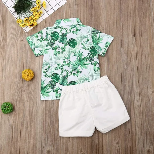 Vista 16 de Conjunto de camisa de manga corta con botones y pantalones cortos casuales con diseño de flamingo, para bebés y niños de 1 a 6 años, atuendos