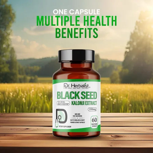 Vista 2 de Dr. HERBALIST Extracto de semilla negra 350mg, Nigella Sativa Kalonji, Halal 60ct
