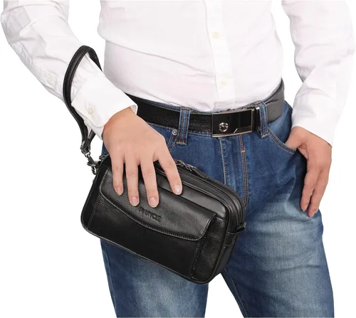 Vista 2 de Cartera organizadora de cuero para hombre con ranuras protectoras para tarjetas de crédito