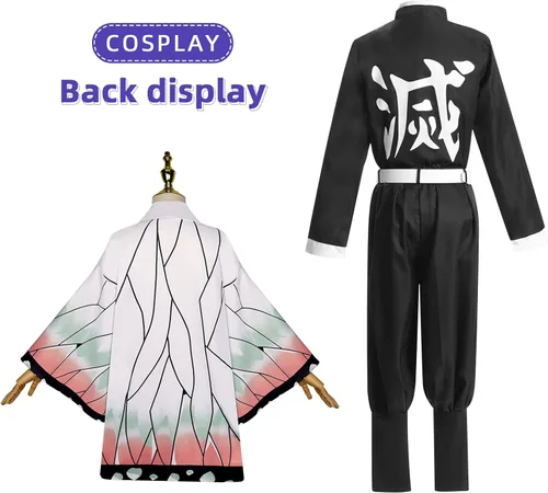 Vista 4 de Conjunto de disfraz de cosplay de anime traje de Demon Slayer uniforme completo para niños y niñas