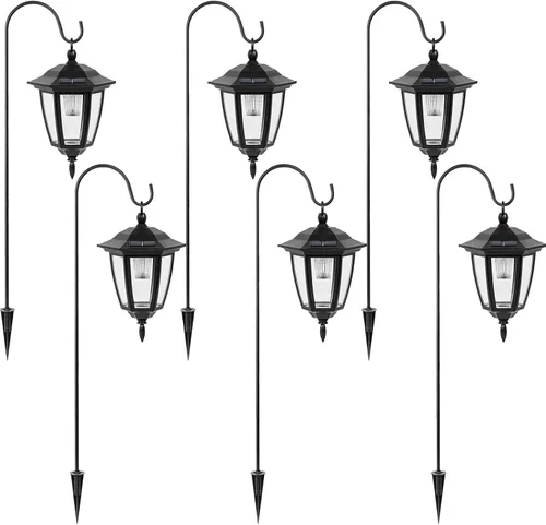 Vista 12 de Luces Colgantes Solares de 34 Pulgadas, Luces de Gancho de Pastor con 4 Modos de Iluminación, Impermeables, Luces de Linterna Solar Decorativas