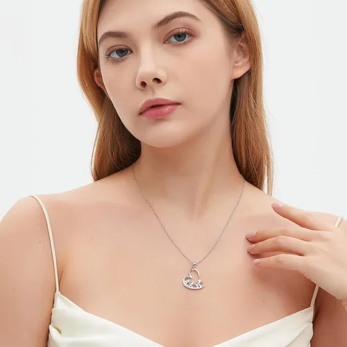 Vista 2 de Collar de plata de ley 925 con diseño de elefante, 3 elefantes, familia, para mamá e hija