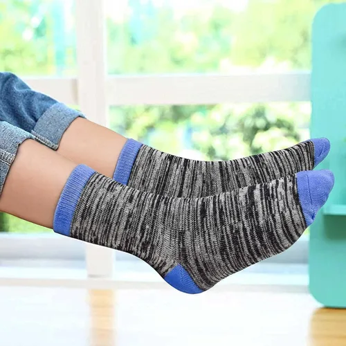 Vista 5 de SPTRAMLE Calcetines para niños 12 pares de calcetines para niños pequeños y niñas 1-14 años juego de calcetines deportivos de medio cojín
