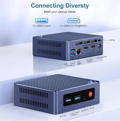 Vista 8 de Beelink Mini PC, Mini S12 Intel 12th N95 (hasta 3.4GHz), 8GB DDR4 256GB M.2 SSD, computadoras de escritorio compatibles con pantalla HDMI dual