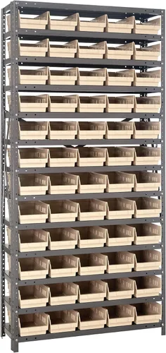 Vista 221 de Quantum QSBU-245BK Heavy Duty Shelving Unit with (7) Shelves and (24) QUS245 Black Bins for Garage Warehouse Storage Distribution 400 lb Load