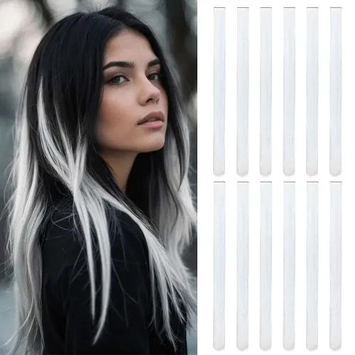 Vista 24 de 20 extensiones de cabello con clip de colores para niñas, extensiones de cabello arcoíris multicolor de 20 pulgadas, reflejos instantáneos, piezas