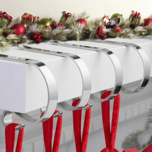 Vista 8 de Juego de 4 soportes de calcetines de Navidad para manto, soportes de calcetines de Navidad sin arañazos para chimenea de chimenea, ganchos multiusos