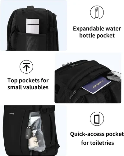 Vista 5 de ECOHUB United Airlines - Mochila de viaje pequeña de 17 pulgadas, bolsa de artículos personales de 16.7 x 10 x 8 pulgadas con 13 bolsillos con Negro