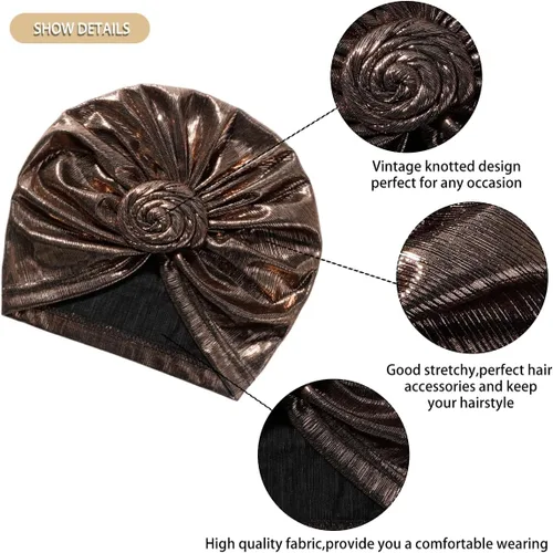 Vista 2 de Artilady - Gorras turbante elásticas para mujeres - Pañuelos africanos de nudo suaves, gorro preatado, envoltura de cabello preatada para mujeres