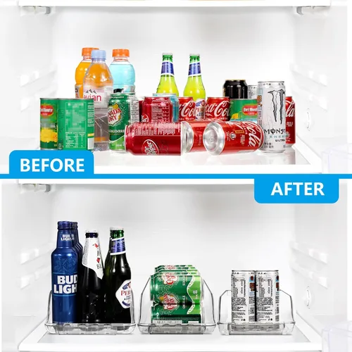 Vista 7 de Organizador de latas de soda ajustable de ancho transparente para refrigerador, dispensador de latas de soda expandible para cerveza, seltzer, Pop