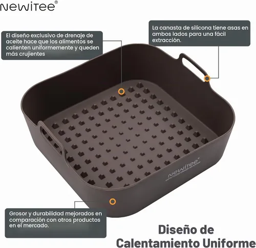 Vista 3 de NEWITEE Forros de silicona para freidora de aire de 5 cuartos de galón para Ninja AF141/AF181/COSORI, paquete de 2 forros de cesta de freidora