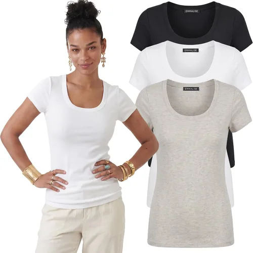 Vista 10 de Emmalise - Camiseta de manga corta para mujer, cuello redondo, estilo básico, pack de valor, tallas junior y grandes