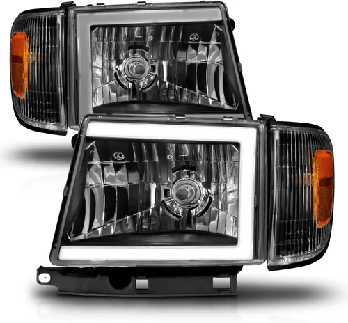 Vista 2 de AmeriLite para camioneta Toyota Tacoma 2WD 1997-2000, faros delanteros de tubo LED negros de repuesto + juego de luz de esquina - lado del pasajero