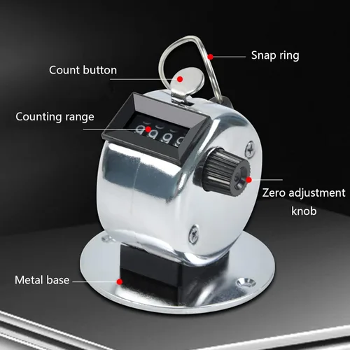 Vista 5 de Mini número de metal mano contador de mano con soporte base para personas de deportes, estadísticas, calidad de fila, hecho a mano, contador clicker