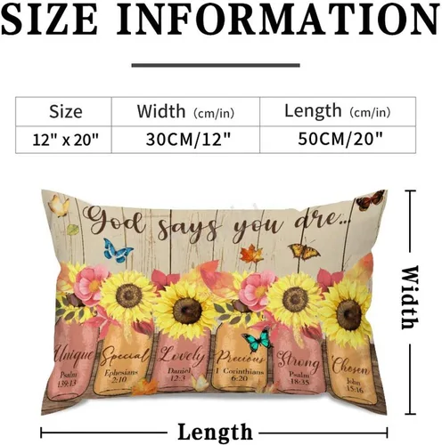 Vista 2 de Fundas de almohada lumbar con versículo bíblico de girasol, Dios dice que eres mariposa, funda de cojín rectangular decorativa para sofá, dormitorio