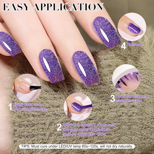 Vista 5 de Esmalte de uñas de gel que cambia de color de temperatura, esmalte de gel con purpurina, diseño holográfico de camaleón, diseño de arte de uñas