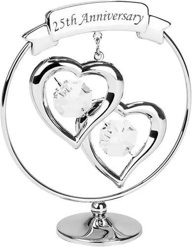 Vista 2 de Haysom Interiors Happy Homewares - Moderno adorno de regalo de recuerdo de metal chapado en plata del 15 aniversario con cristal austriaco