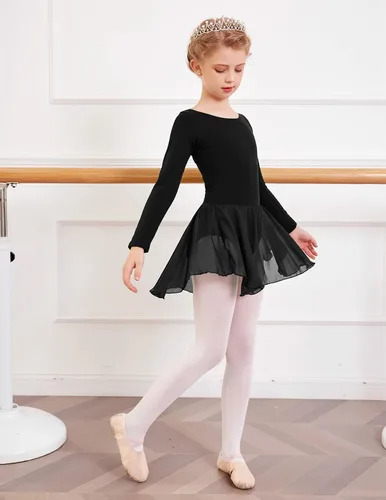 Vista 8 de Arshiner Vestido de ballet clásico de manga larga para niñas Negro