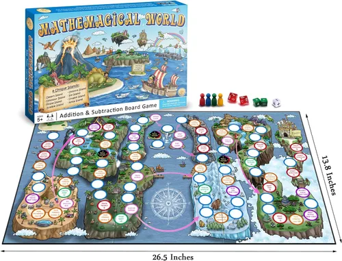 Vista 2 de Mundo Matemágico - Juego de Mesa de Matemáticas de Adición y Sustracción para Niños, 2-4 jugadores, Edades 5+ y Perfecto para Escuela en Casa