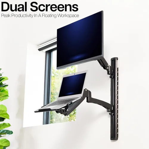 Vista 5 de VIVO Soporte de pared para monitor y laptop con contrapeso de altura ajustable para pantallas de hasta 27 pulgadas, STAND-SIT1L