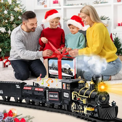 Vista 7 de Juego de tren para niños, juguete de tren con vapor, luz y sonidos, conjuntos de tren de Navidad para debajo del árbol, para niños y niñas de 3 4 5