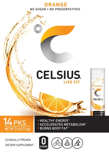 Vista 6 de CELSIUS® Zero Sugar Energy Drink & Powder Stick - Paquete en barra de color naranja
