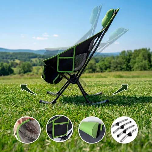 Vista 4 de Silla Mecedora Plegable de Camping 2 en 1 con Bolsillo, Cojín y Bolsa de Transporte Trillow InnovaGoods