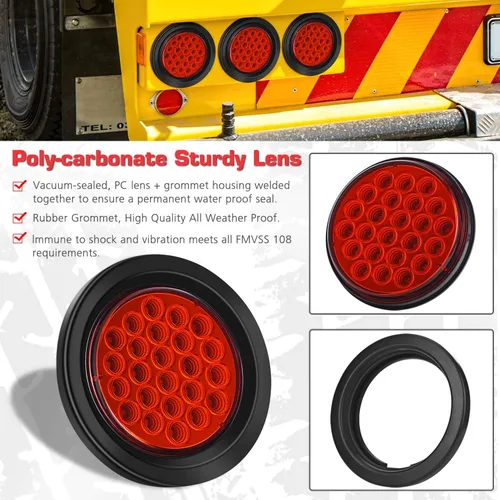 Vista 6 de Luces redondas de remolque de 4 pulgadas, 24 luces LED superbrillantes de freno/trasera, IP67 impermeable, certificado DOT para remolques, camiones