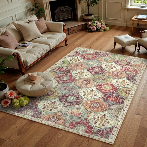 Vista 64 de Lahome - Alfombra marroquí antideslizante y lavable, pequeña alfombra oriental para dormitorio, cocina, entrada, baño, entrada, 61 x 91 cm, crema