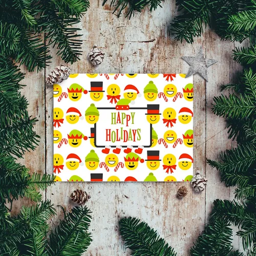 Vista 4 de Tarjetas de felicitación de Happy Holidays, rojo y verde, divertido patrón de emoji lindo, plegable en blanco para Navidad y Año Nuevo, 4.25 x 5.5
