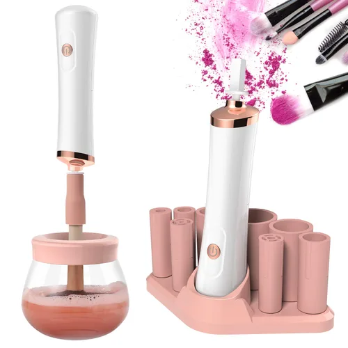 Vista 9 de Senbowe Máquina limpiadora y secadora de brochas de maquillaje mejorada, cepillo giratorio automático eléctrico para cosméticos con collares de goma
