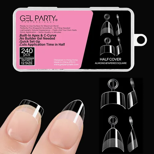 Vista 12 de GELPARTY - Puntas de uñas de gel suave, almendra mediana, 240 unidades, 12 Transparente
