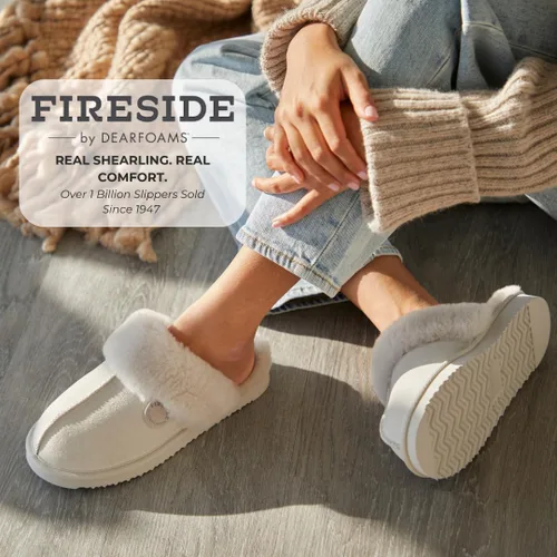 Vista 63 de Dearfoams Fireside Sydney Pantuflas anchas de piel de oveja para mujer, para interiores y exteriores