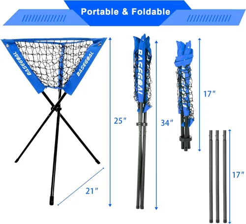 Vista 7 de BaseGoal Ball Caddy - Cesta de béisbol portátil y plegable para entrenamiento de práctica de lanzamiento de bateo