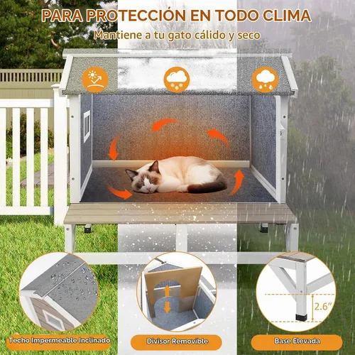 Vista 6 de PetsCosset - Casa Aislada para Gatos al Aire Libre con Balcón, Aislamiento Total, Resistente a la Intemperie, Exterior, Refugio para Gatos Ferales