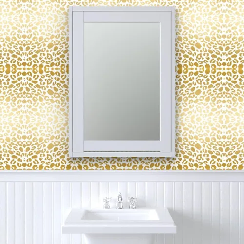 Vista 9 de Spoonflower Muestro de papel tapiz extraíble - Papel pintado prepegado de encargo blanco animal negro con estampado de leopardo dorado