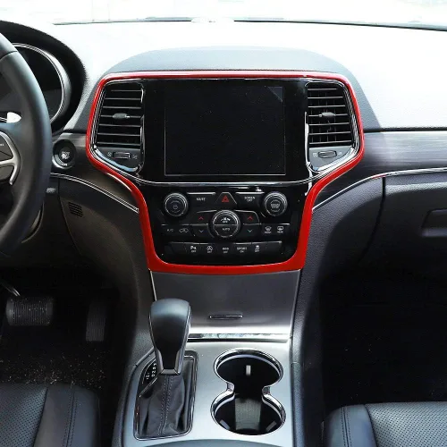 Vista 5 de Hoolcar Accesorios interiores Cubierta de marco de navegación con control central ABS para Jeep Grand Cherokee 2014-2020, color rojo