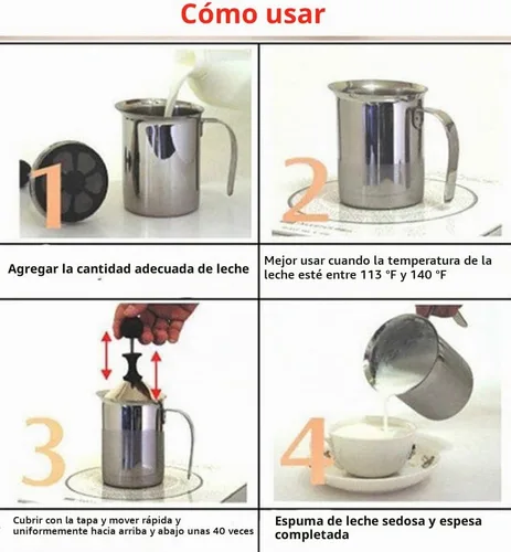 Vista 5 de Espumador manual de doble capa de acero inoxidable 304 para café con leche, etc. (14 oz)