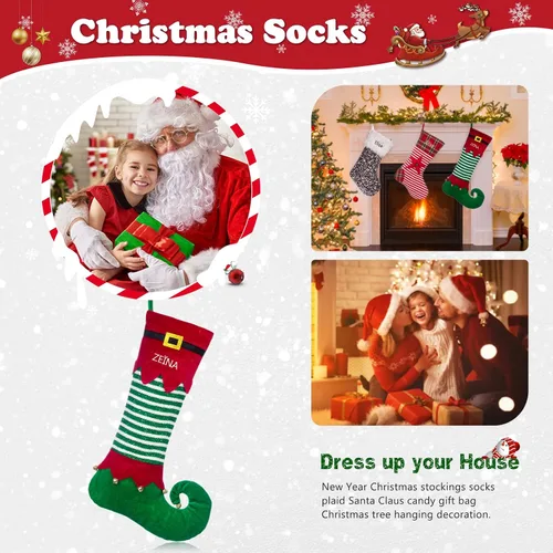 Vista 6 de Medias de Navidad personalizadas con nombre de la familia, calcetín de Navidad de 19 pulgadas, para niños, vacaciones familiares, calcetines grandes