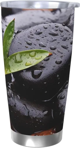 Vista 11 de Rain Drops Over Rock Print - Vaso térmico de 20 onzas con doble pared con tapa y pajita, vaso de viaje de acero inoxidable, reutilizable, a prueba
