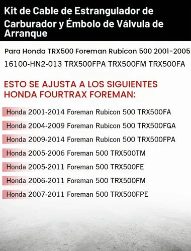 Vista 3 de Kit de cable de estrangulador de carburador y émbolo de válvula de arranque compatible con Honda TRX500 Foreman Rubicon 500 Cable de estrangulador