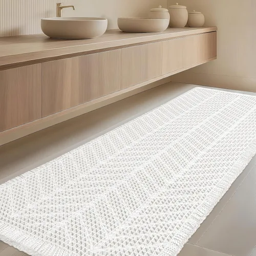 Vista 18 de Tapete de baño con diseño de gofre, moderno, bohemio, absorbente, antideslizante, ultrasuave, lavable a máquina, con letra de baño, dormitorio