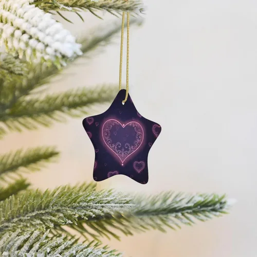 Vista 7 de Adornos para árbol de Navidad, corazón de cerámica, decoración colgante para árbol de Navidad, bonita decoración colgante en forma de estrella