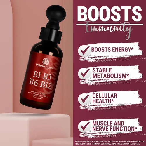 Vista 7 de Prime Code Gotas líquidas de vitamina B1 con vitamina B3 B6 y B12 Suplemento líquido del complejo B Suplemento de tiamina para adultos Alta