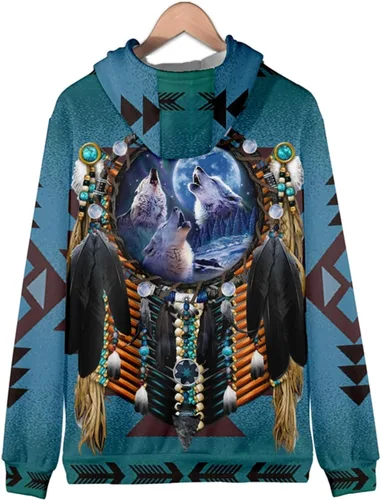 Vista 3 de Native Indians - Sudadera con capucha unisex con estampado 3D con capucha y cremallera para nativos americanos
