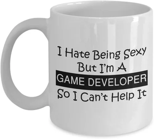Vista 3 de Regalo divertido para diseñador de juegos, con texto en inglés "I Hate Being Sexy But I Cant Help It - Game Developer Mug Video Coffee Tea Cup