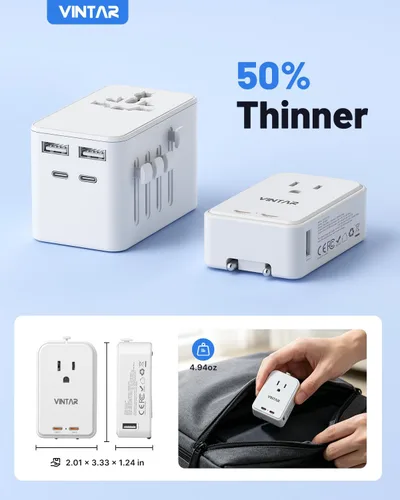 Vista 9 de VINTAR 45W Universal Travel Adapter, Ultra Thin International Power Adapter